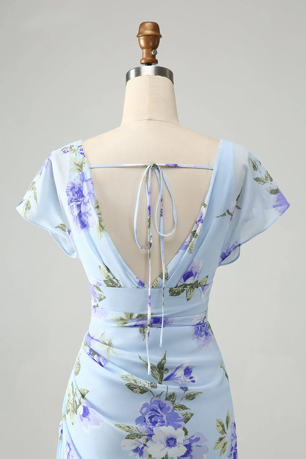 Blue Floral A Line Ruffles Asymmetrical Wedding Guest Dress sold by Zapaka product image thumbnail 5