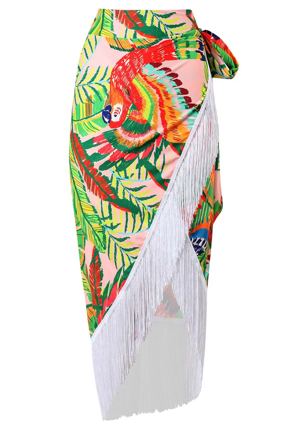 Orange 3 Piece Printed Bikini Set with Tassel Beach Dress sold by Zapaka product image thumbnail 5