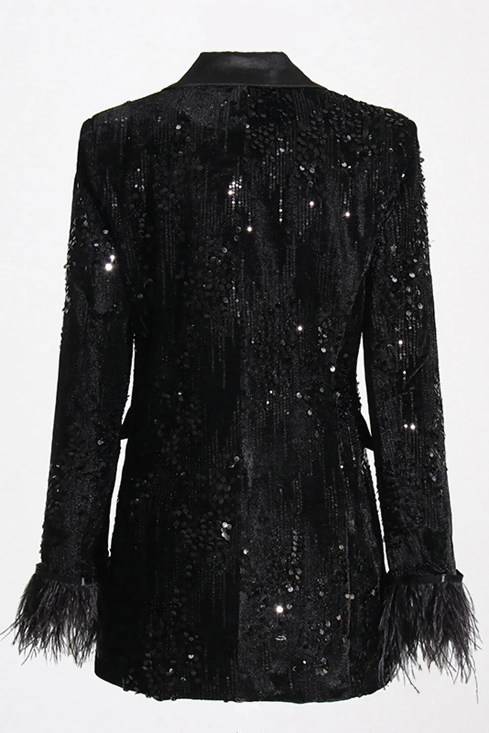 Sparkly Black Peak Lapel Sequins Women Blazer with Feathers sold by Zapaka product image thumbnail 2