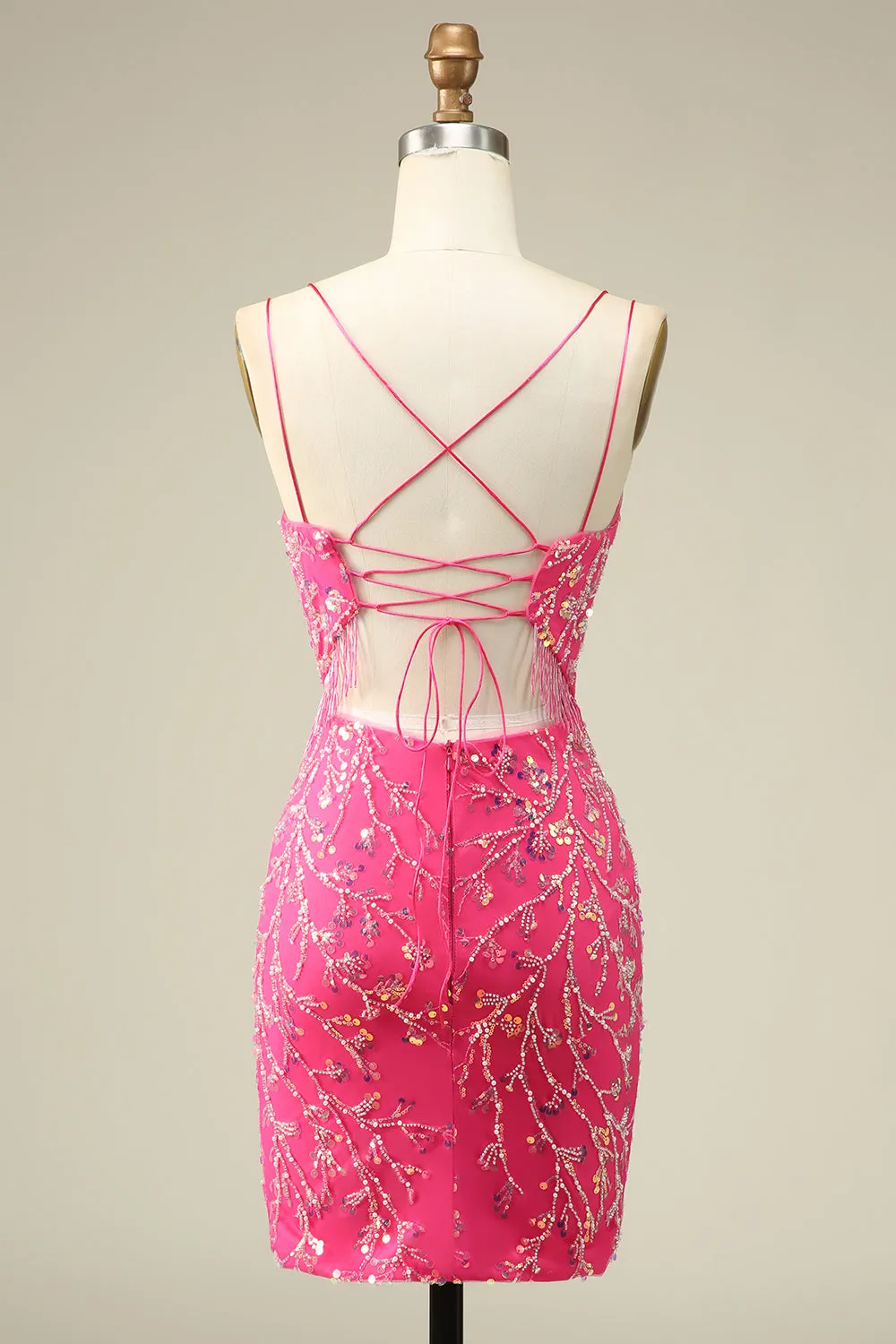 Elegant Fuchsia Corset Back Bodycon Homecoming Dress With Tassel sold by Zapaka product image thumbnail 2