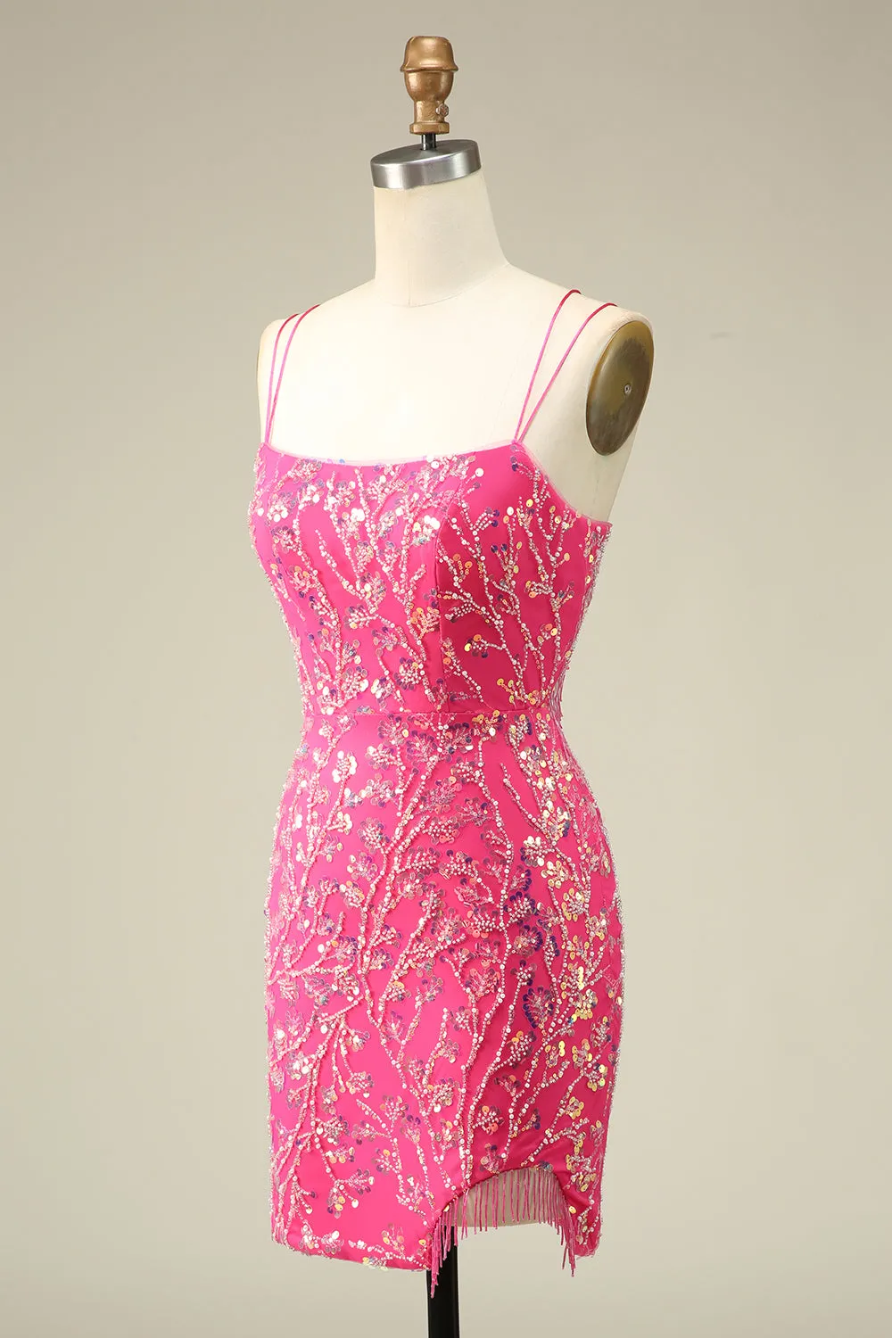 Elegant Fuchsia Corset Back Bodycon Homecoming Dress With Tassel sold by Zapaka product image thumbnail 3