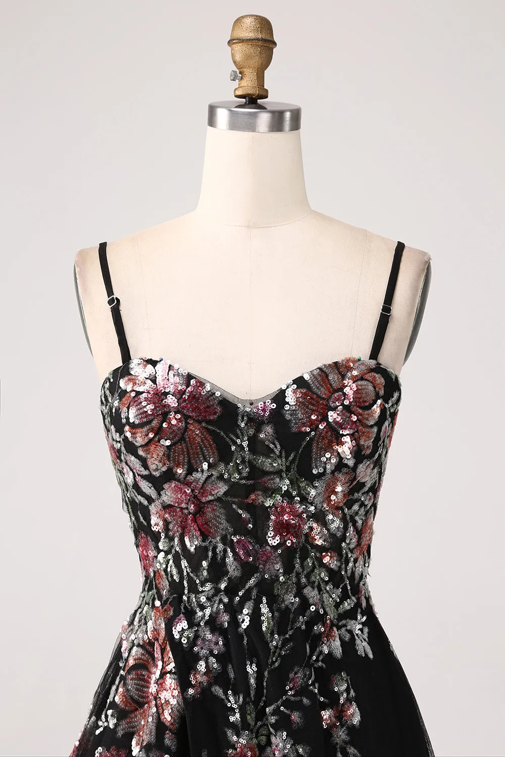 Black A-Line Flower Sequins Long Corset Prom Dress sold by Zapaka product image thumbnail 5