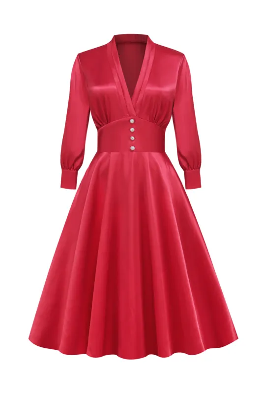 Retro Style V Neck Vintage Dress with Long Sleeves sold by Zapaka