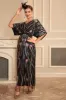 Glitter Black Batwing Sleeves Sequins Long 1920s Flapper Dress sold by Zapaka