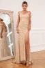 Sheath Off the Shoulder Champagne Sequins Party Dress with Split Front sold by Zapaka