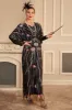 Glitter Black Batwing Sleeves Sequins Long 1920s Flapper Dress sold by Zapaka