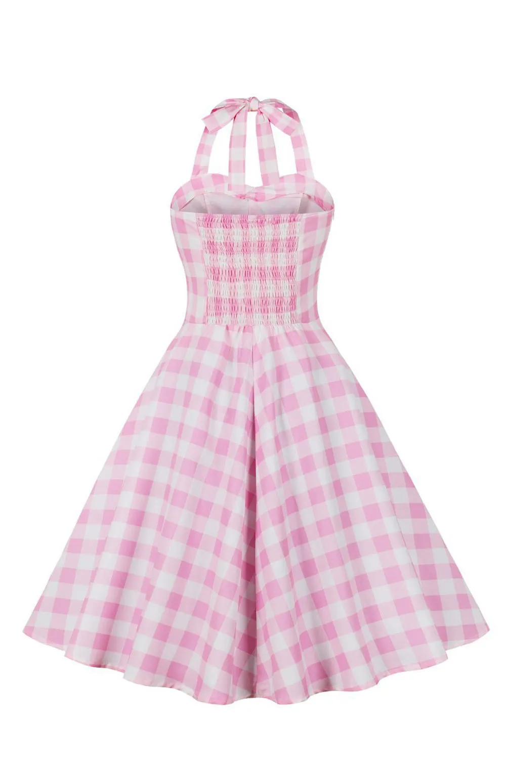 A Line Halter Neck Pink Plaid Pink 1950s Dress sold by Zapaka product image thumbnail 2