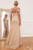 Sheath Off the Shoulder Champagne Sequins Party Dress with Split Front sold by Zapaka