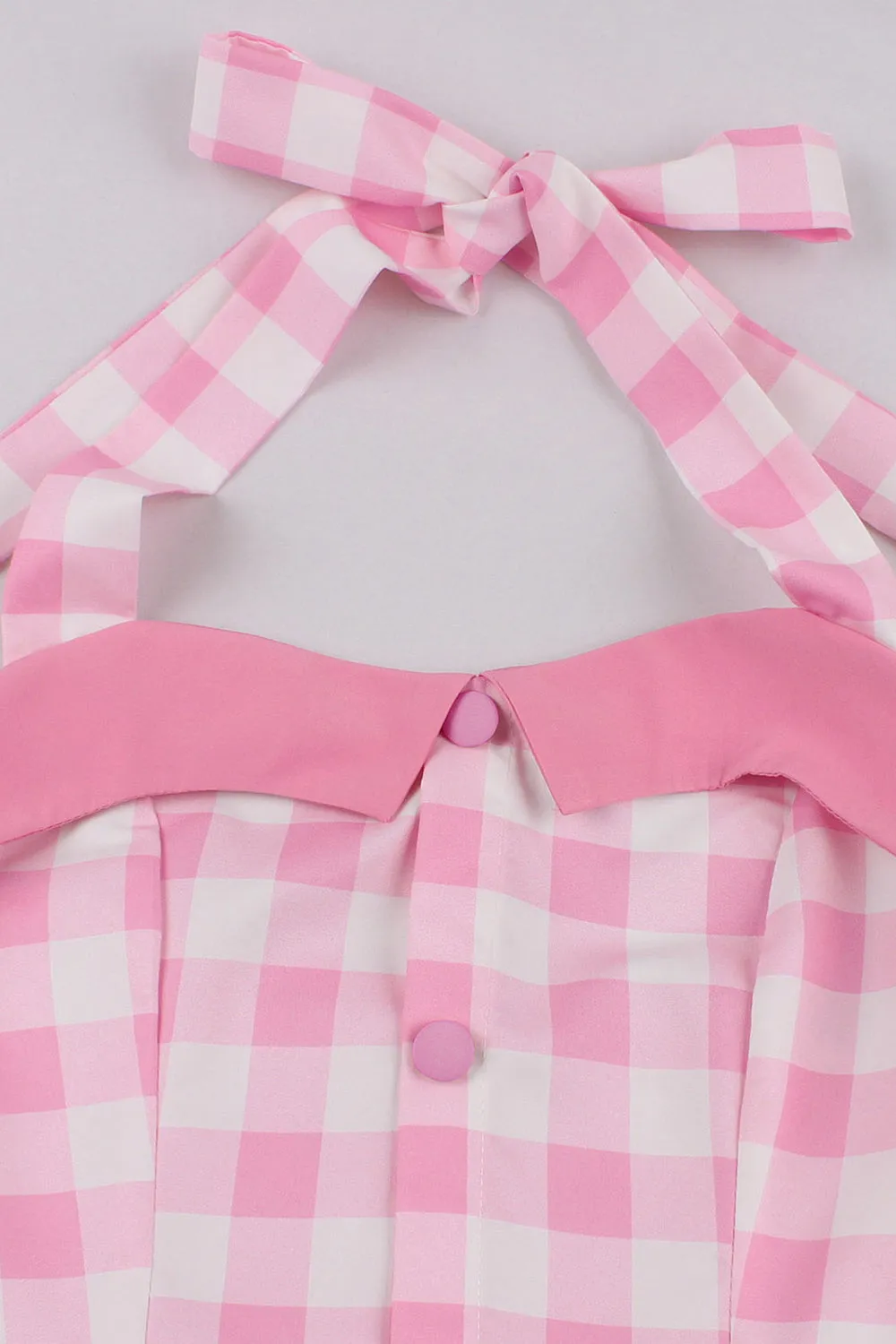 A Line Halter Neck Pink Plaid Pink 1950s Dress sold by Zapaka product image thumbnail 3