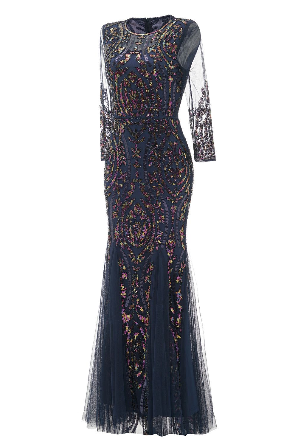 Navy Sequin Long Sleeves Mother of Bride Dress sold by Zapaka product image thumbnail 9