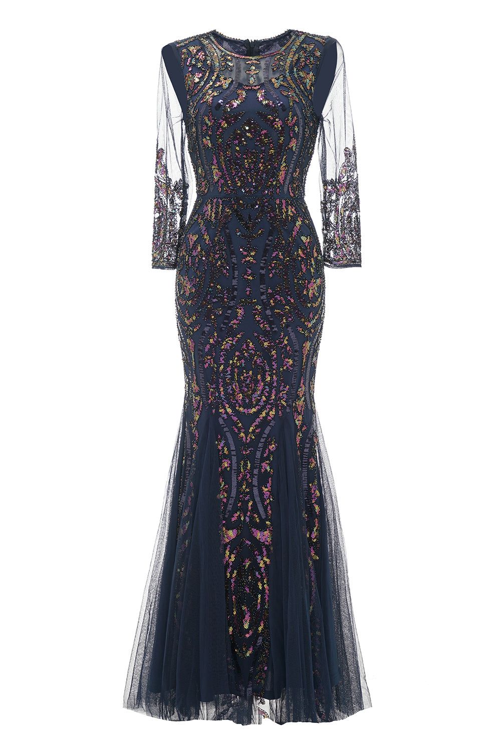 Navy Sequin Long Sleeves Mother of Bride Dress sold by Zapaka product image thumbnail 7