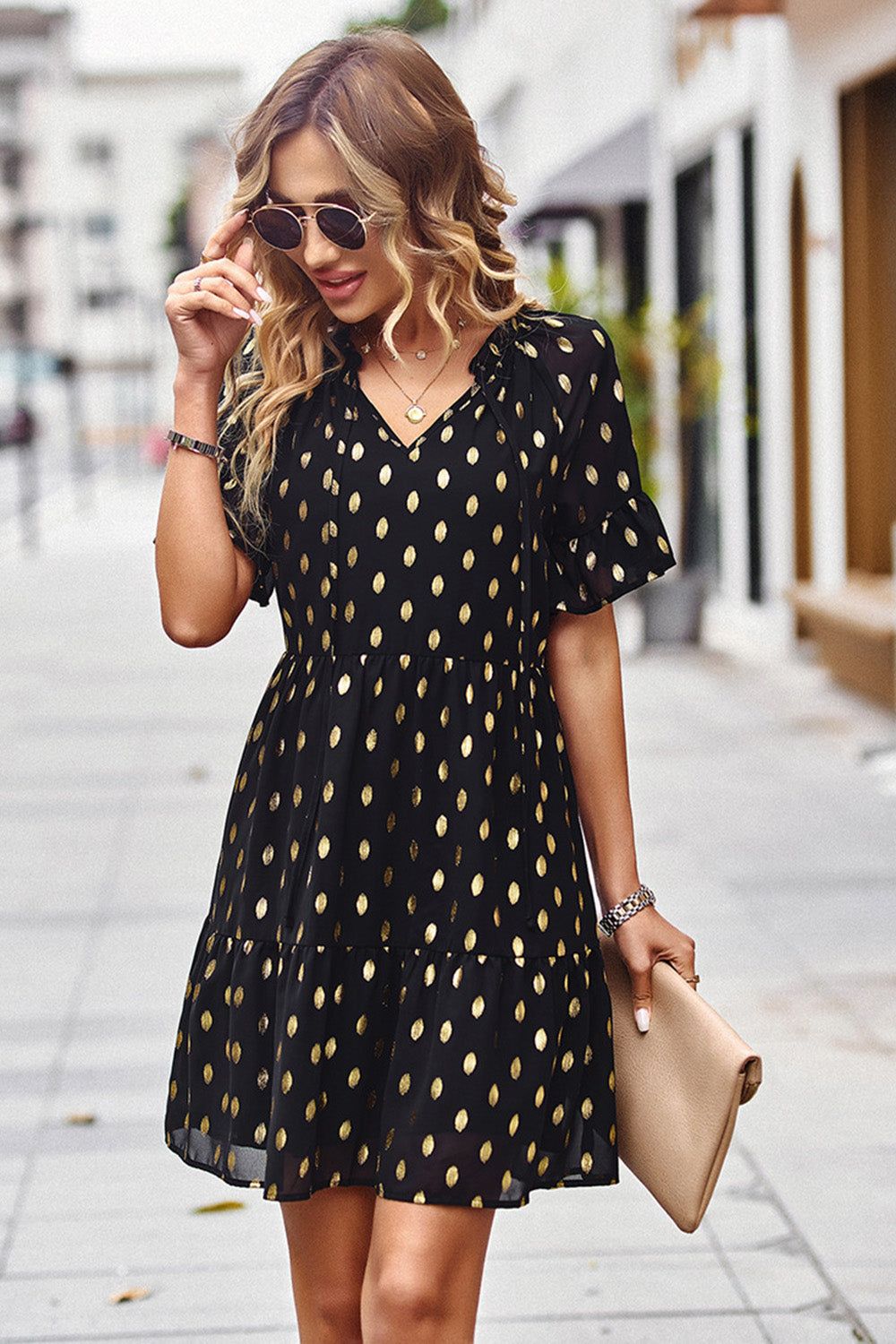 Polka Dots V-Neck Summer Dress sold by Zapaka product image thumbnail 3