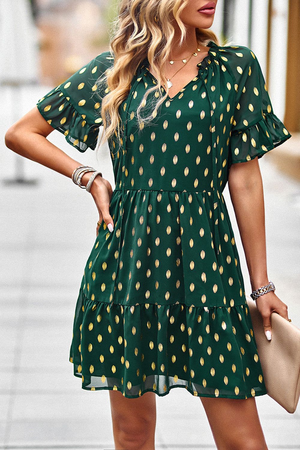 Polka Dots V-Neck Summer Dress sold by Zapaka product image thumbnail 4