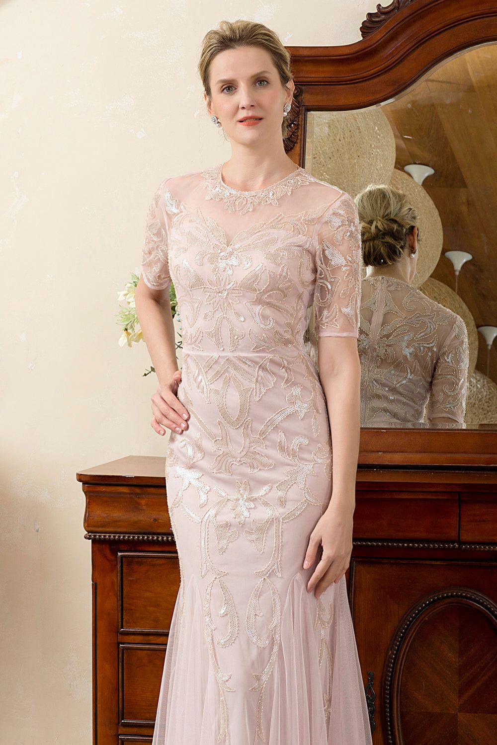Sparkly Grey Pink Beaded Mother of the Bride Dress sold by Zapaka product image thumbnail 3
