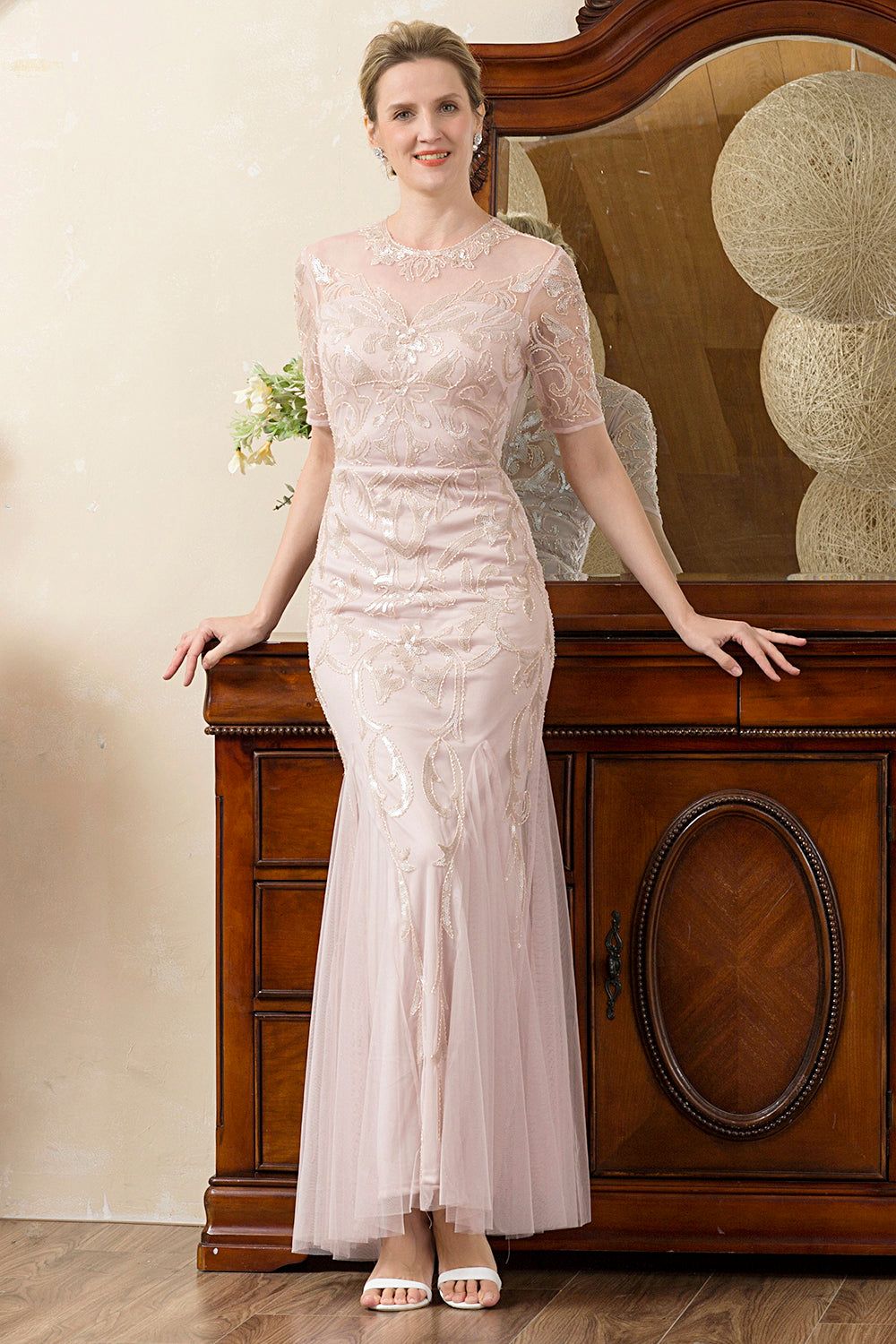 Sparkly Grey Pink Beaded Mother of the Bride Dress sold by Zapaka product image thumbnail 4