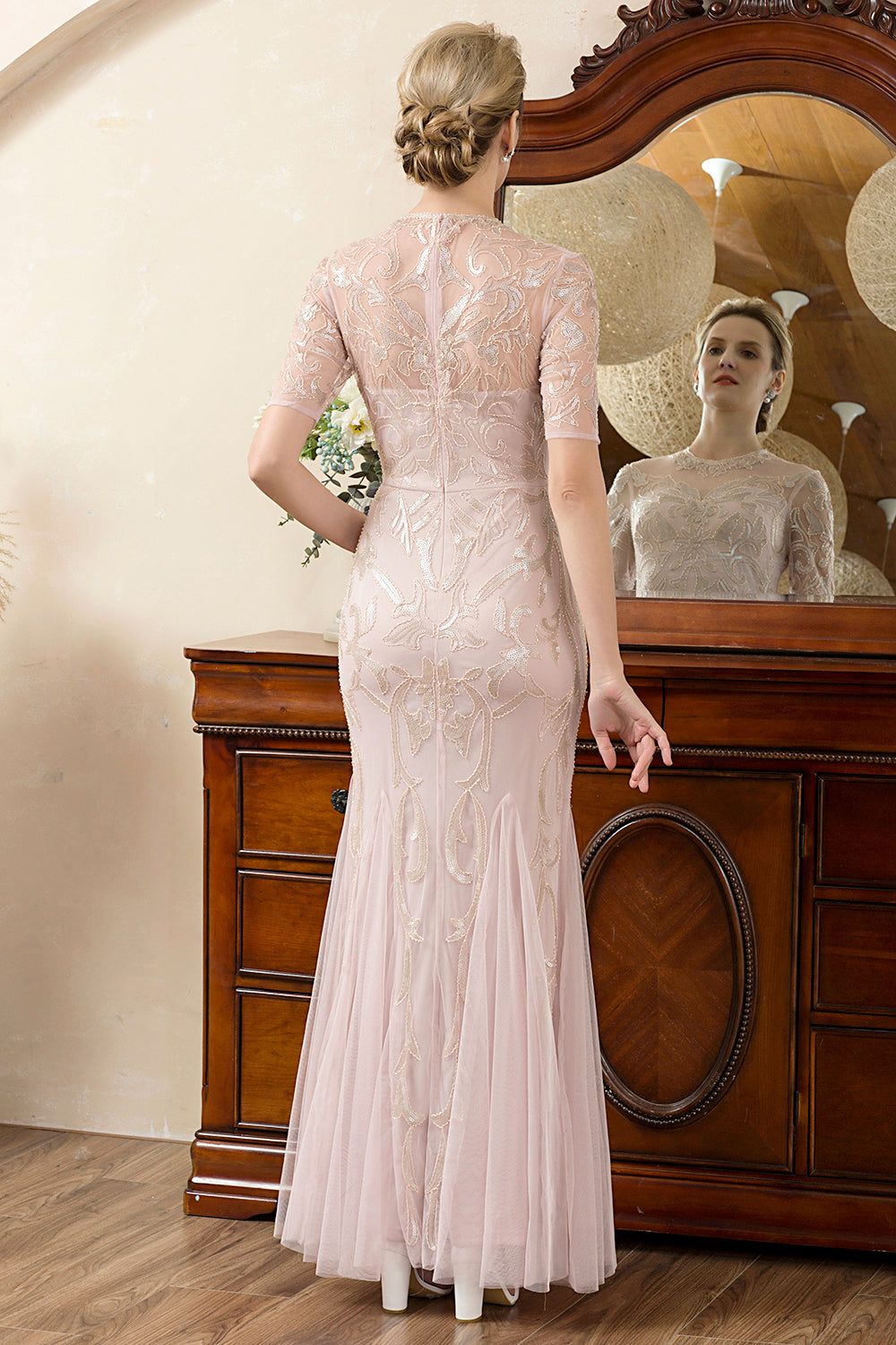 Sparkly Grey Pink Beaded Mother of the Bride Dress sold by Zapaka product image thumbnail 2
