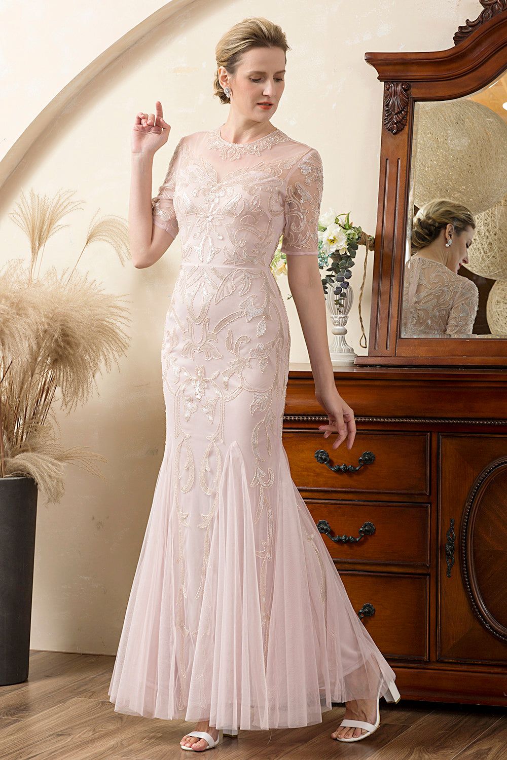 Sparkly Grey Pink Beaded Mother of the Bride Dress sold by Zapaka product image thumbnail 5