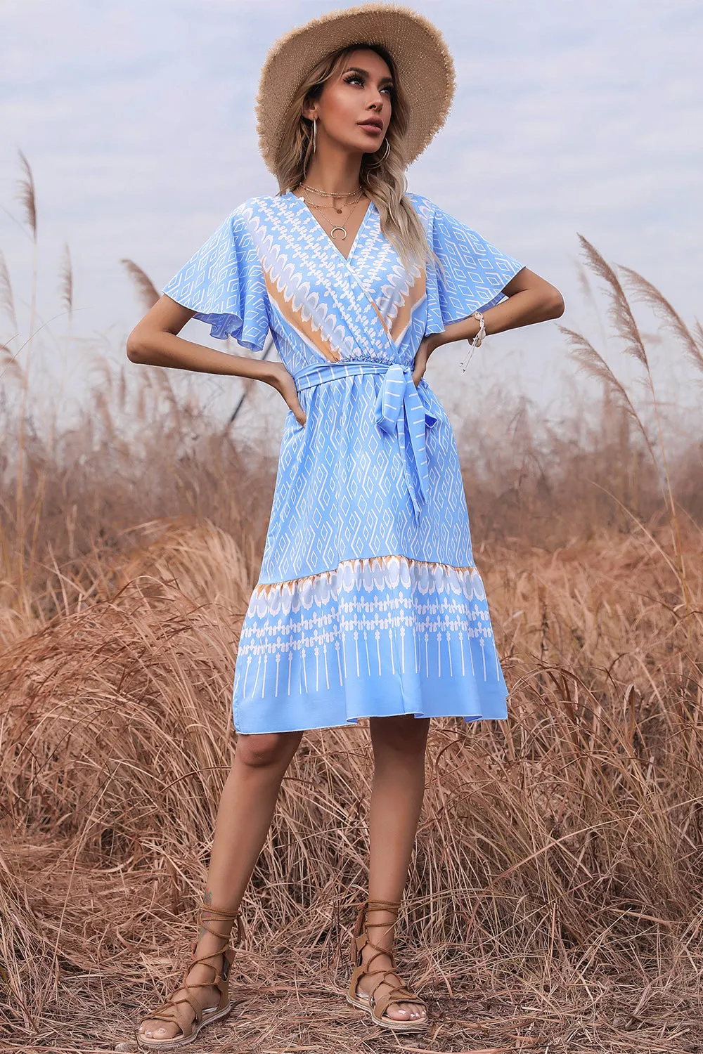 V Neck Print Summer Dress Short Sleeves sold by Zapaka product image thumbnail 4