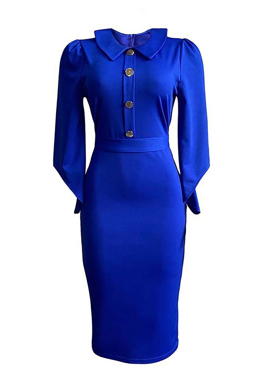 Navy Bodycon 3/4 Sleeves Midi Work Dress With Button sold by Zapaka product image thumbnail 5