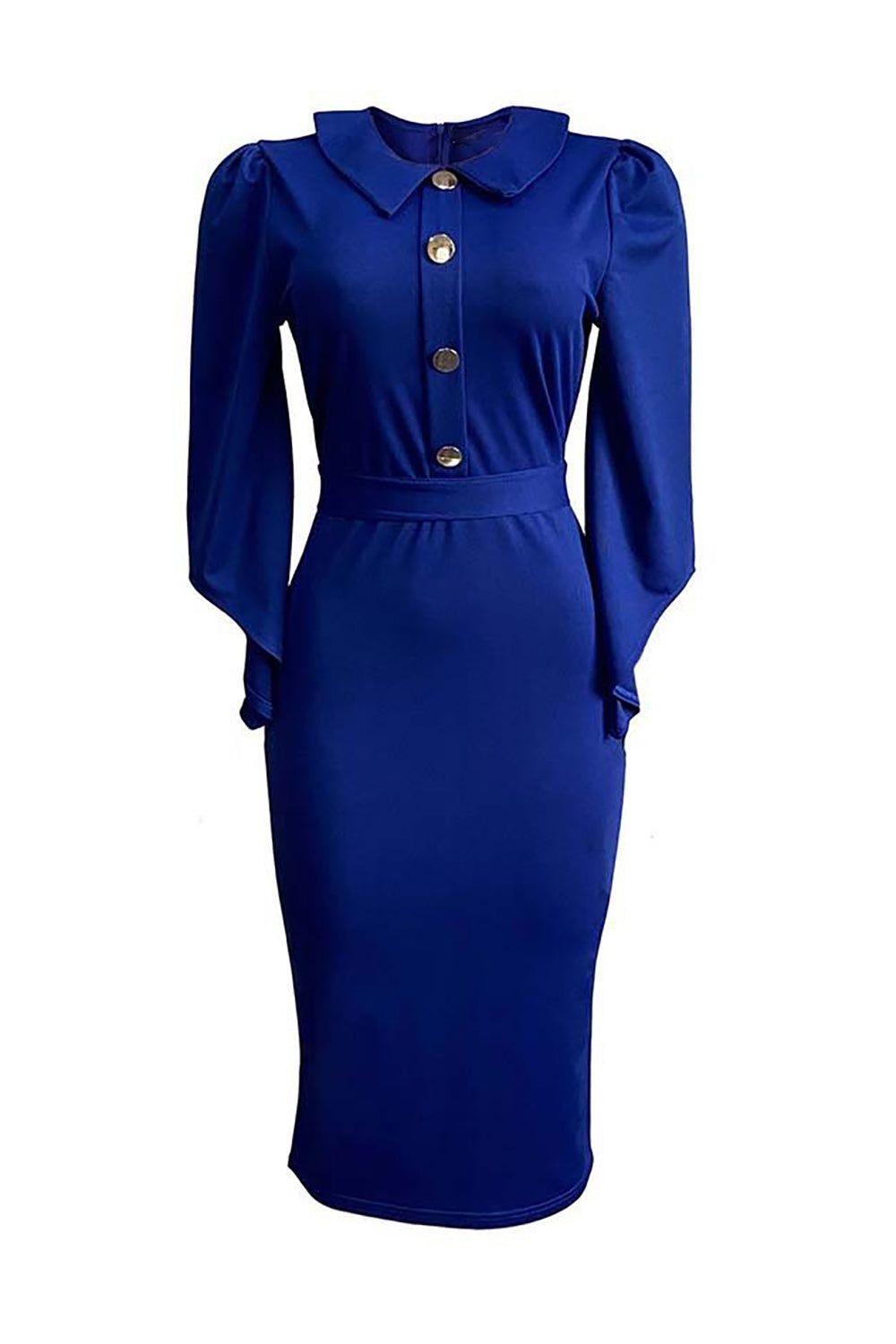 Navy Bodycon 3/4 Sleeves Midi Work Dress With Button sold by Zapaka product image thumbnail 2