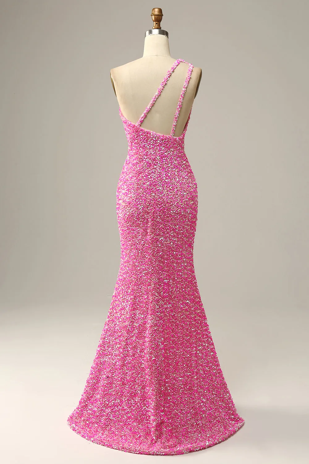 Fuchsia Sequined One Shoulder Mermaid Prom Dress With Slit sold by Zapaka product image thumbnail 2