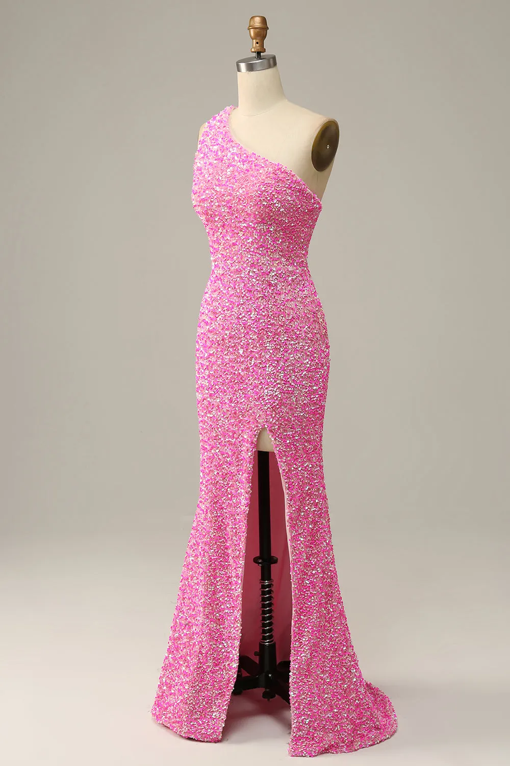 Fuchsia Sequined One Shoulder Mermaid Prom Dress With Slit sold by Zapaka product image thumbnail 4