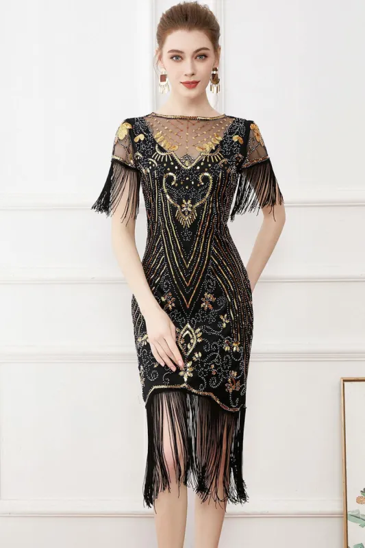 Black Sequins Bodycon 1920s Dress with Fringes sold by Zapaka