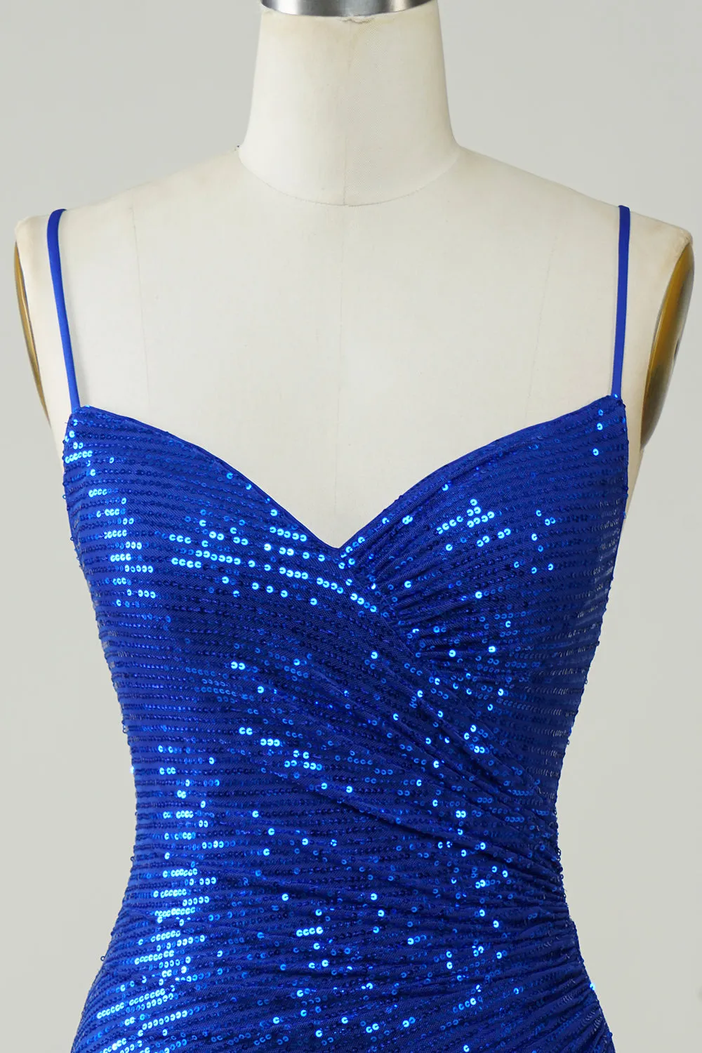 Sparkly Bodycon Spaghetti Straps Royal Blue Sequins Short Homecoming Dress sold by Zapaka product image thumbnail 4