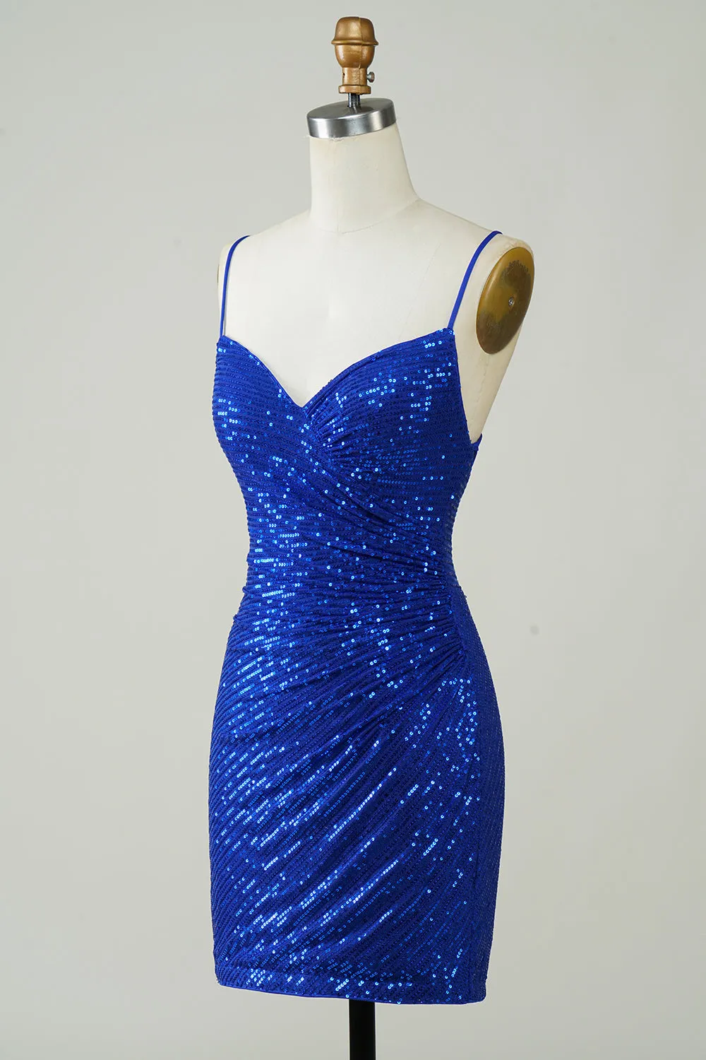 Sparkly Bodycon Spaghetti Straps Royal Blue Sequins Short Homecoming Dress sold by Zapaka product image thumbnail 3