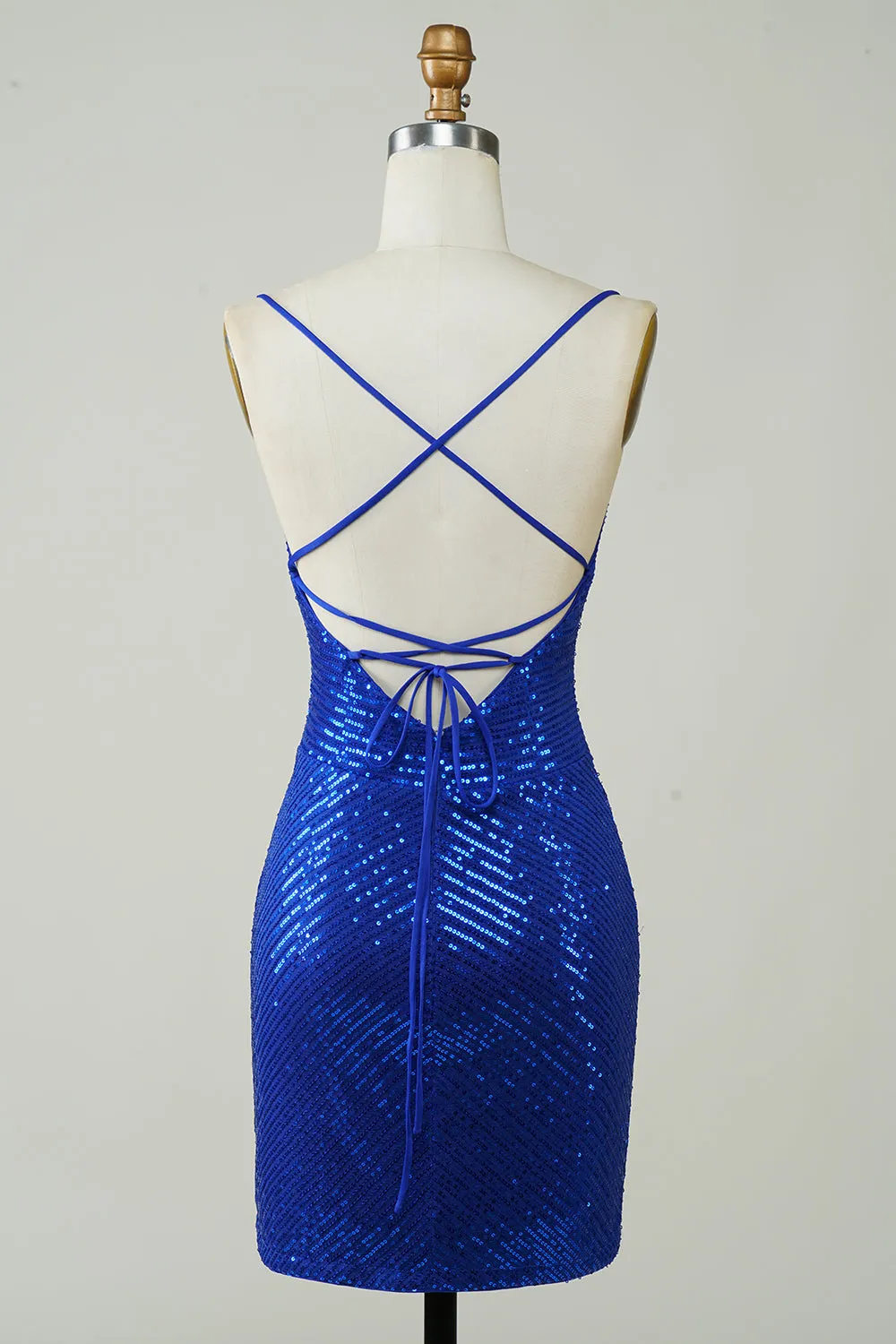 Sparkly Bodycon Spaghetti Straps Royal Blue Sequins Short Homecoming Dress sold by Zapaka product image thumbnail 2