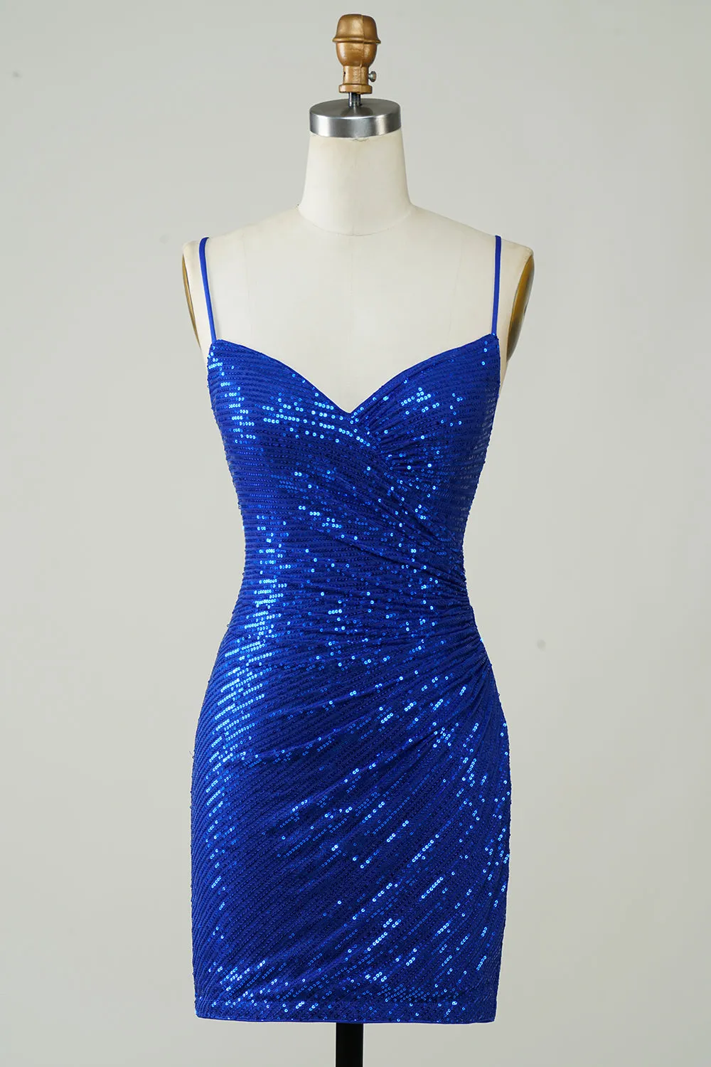 Sparkly Bodycon Spaghetti Straps Royal Blue Sequins Short Homecoming Dress sold by Zapaka