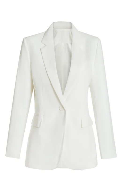 White Notched Lapel Women Blazer sold by Zapaka