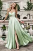 Green A Line Pleated Strapless Keyhole Maxi Bridesmaid Dress With Slit sold by Zapaka