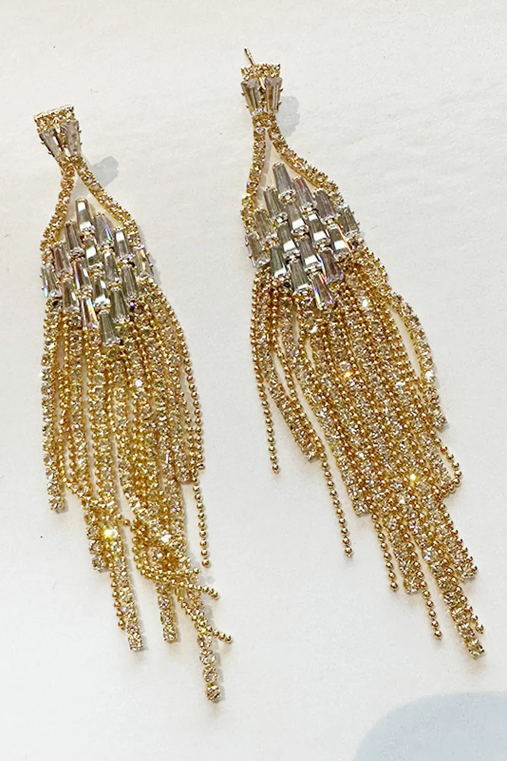 Golden Tassel Rhinestone Earrings sold by Zapaka product image thumbnail 2