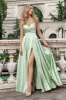 Green A Line Pleated Strapless Keyhole Maxi Bridesmaid Dress With Slit sold by Zapaka