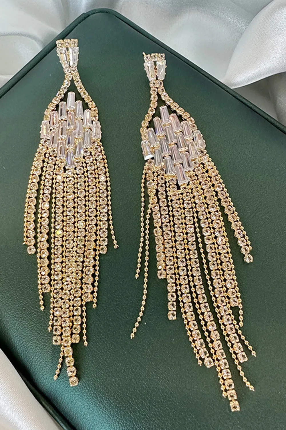 Golden Tassel Rhinestone Earrings sold by Zapaka