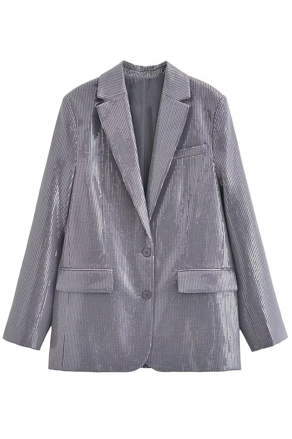 Sparkly Dark Grey Sequins Prom Unisex Women Blazer sold by Zapaka