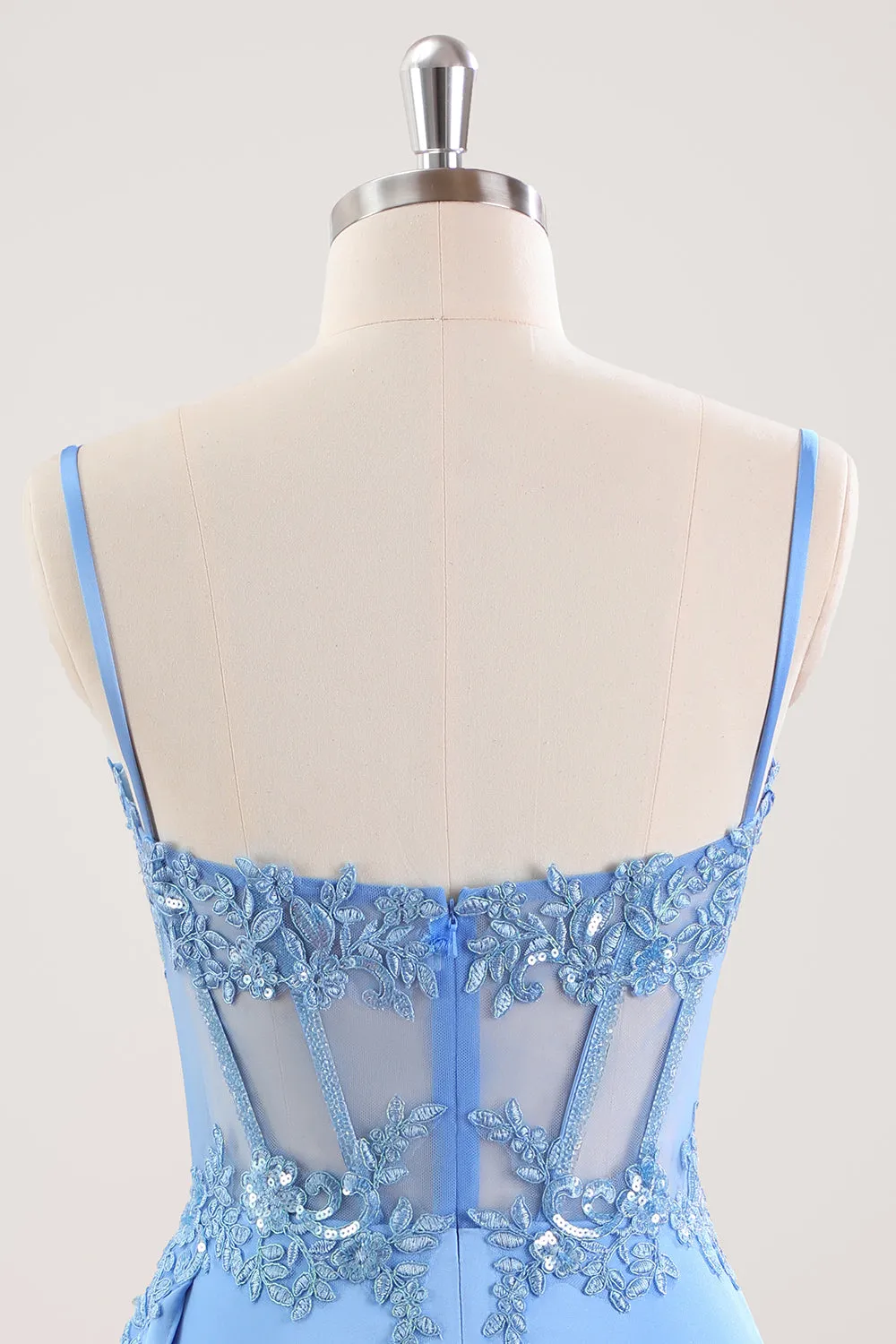 Blue Spaghetti Straps Corset Floral Tight Short Homecoming Dress sold by Zapaka product image thumbnail 5