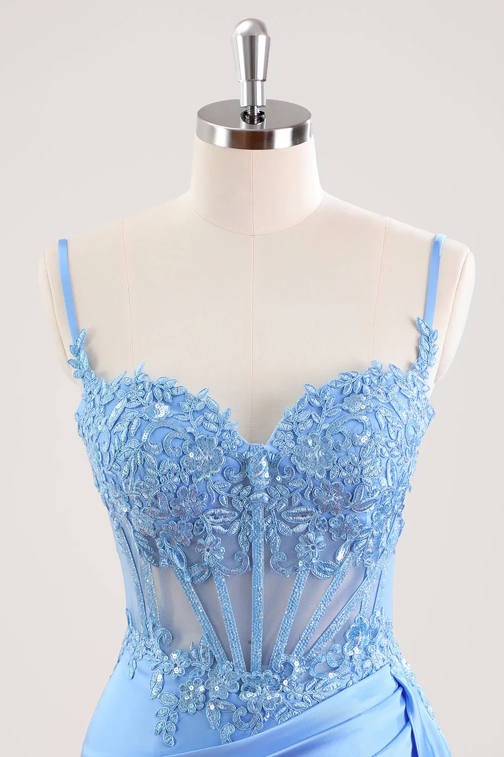 Blue Spaghetti Straps Corset Floral Tight Short Homecoming Dress sold by Zapaka product image thumbnail 4