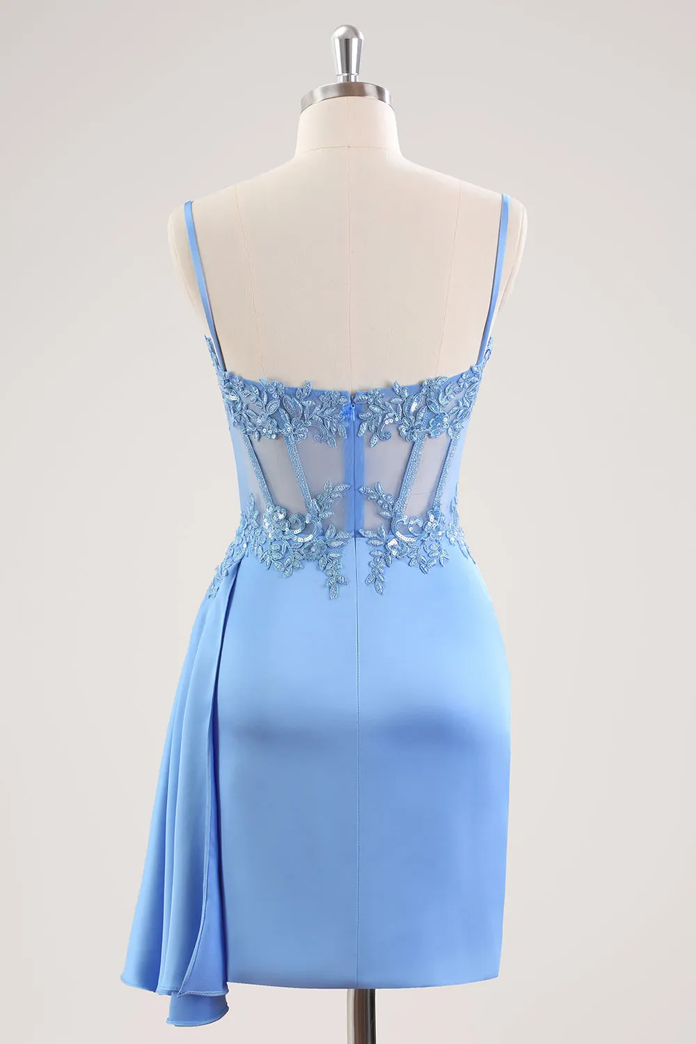 Blue Spaghetti Straps Corset Floral Tight Short Homecoming Dress sold by Zapaka product image thumbnail 2