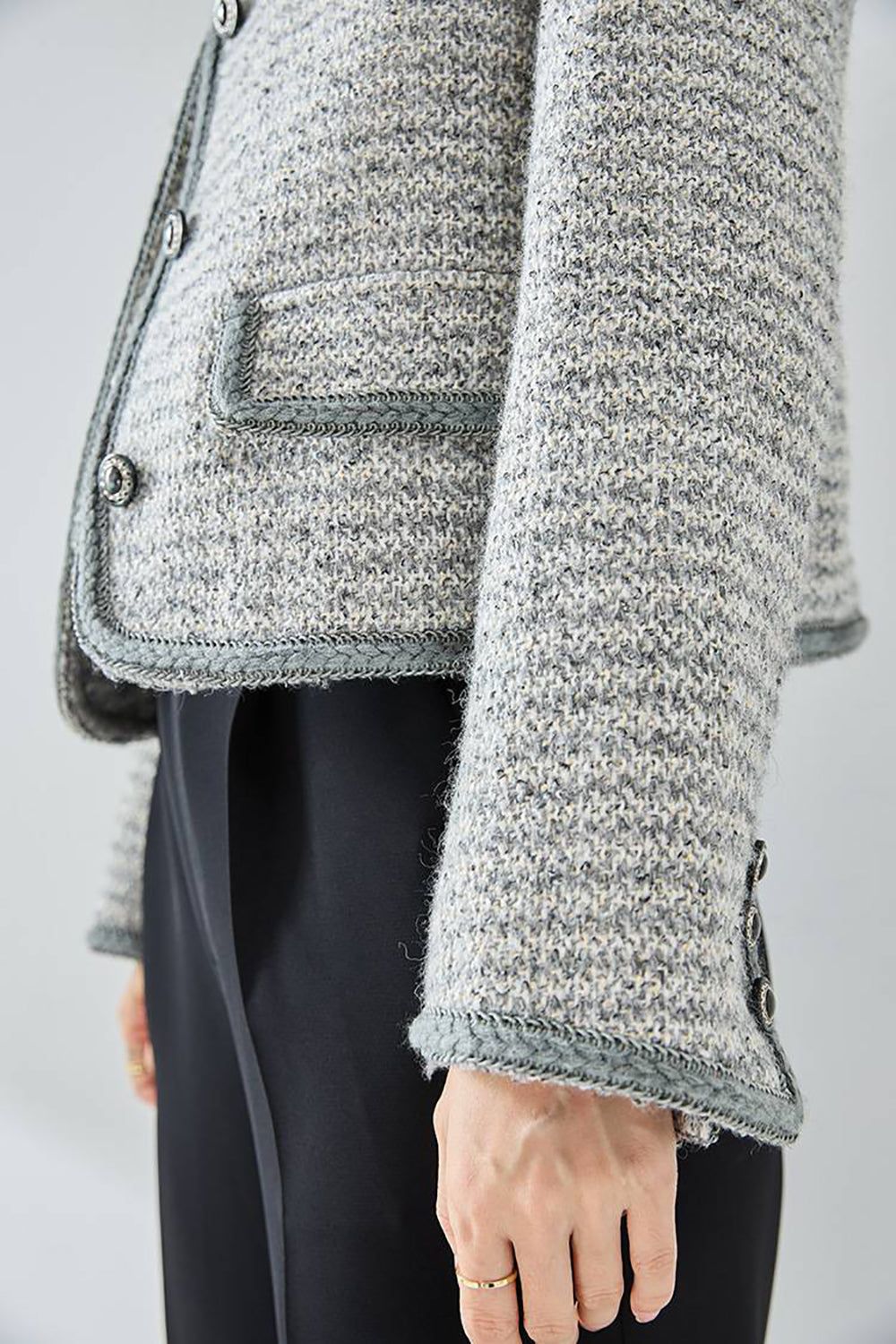 Grey Shawl Lapel Button Cropped Women Coat sold by Zapaka product image thumbnail 5