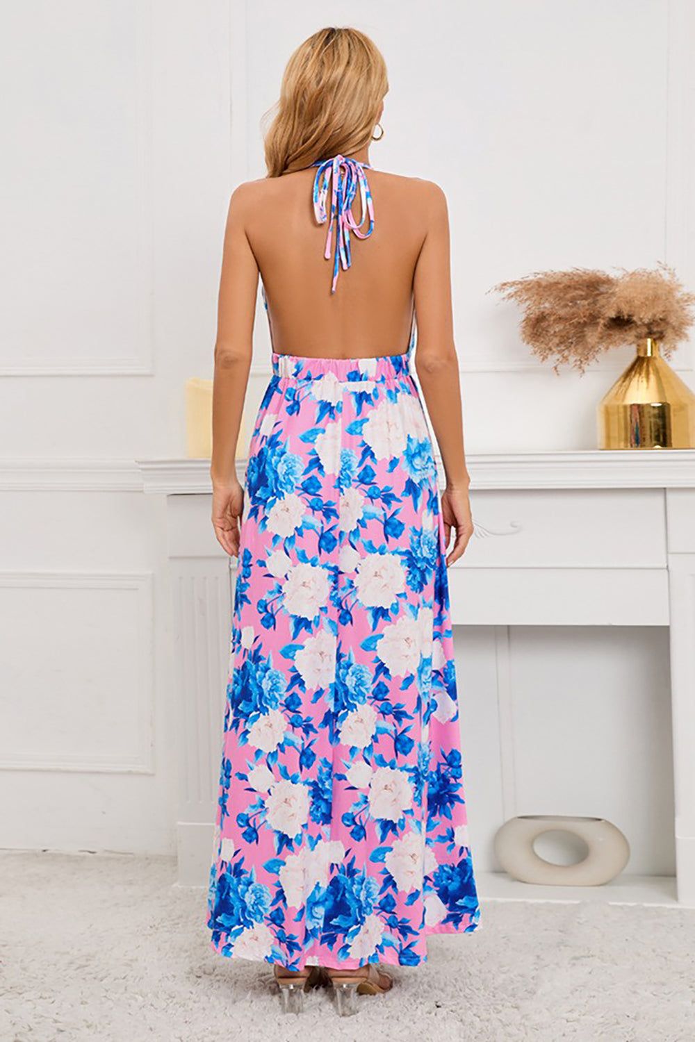 A Line Halter Neck Flower Printed Summer Dress sold by Zapaka product image thumbnail 2