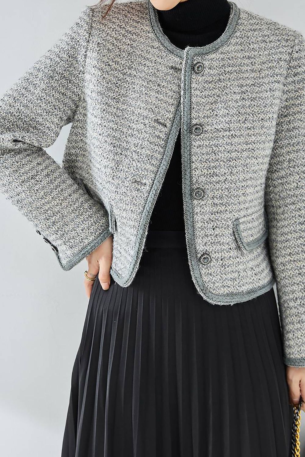 Grey Shawl Lapel Button Cropped Women Coat sold by Zapaka product image thumbnail 3