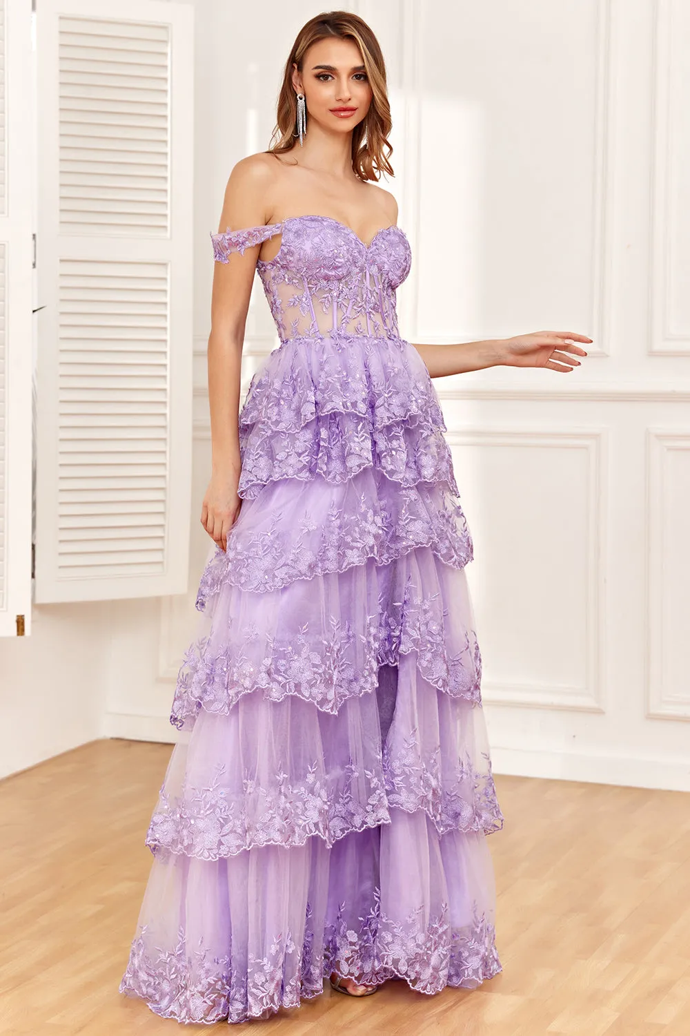 Off the Shoulder Purple Corset Prom Dress with Slit sold by Zapaka product image thumbnail 5