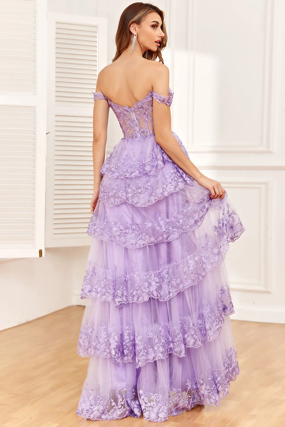 Off the Shoulder Purple Corset Prom Dress with Slit sold by Zapaka product image thumbnail 2