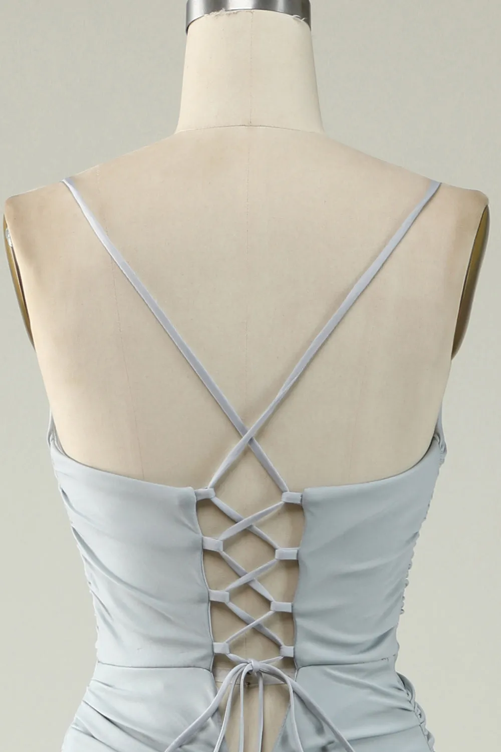 Mermaid Spaghetti Straps Grey Plus Size Prom Dress with Criss Cross Back sold by Zapaka product image thumbnail 5