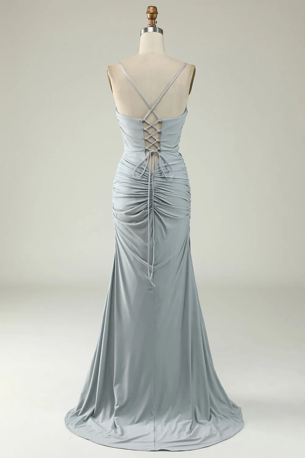 Mermaid Spaghetti Straps Grey Plus Size Prom Dress with Criss Cross Back sold by Zapaka product image thumbnail 2