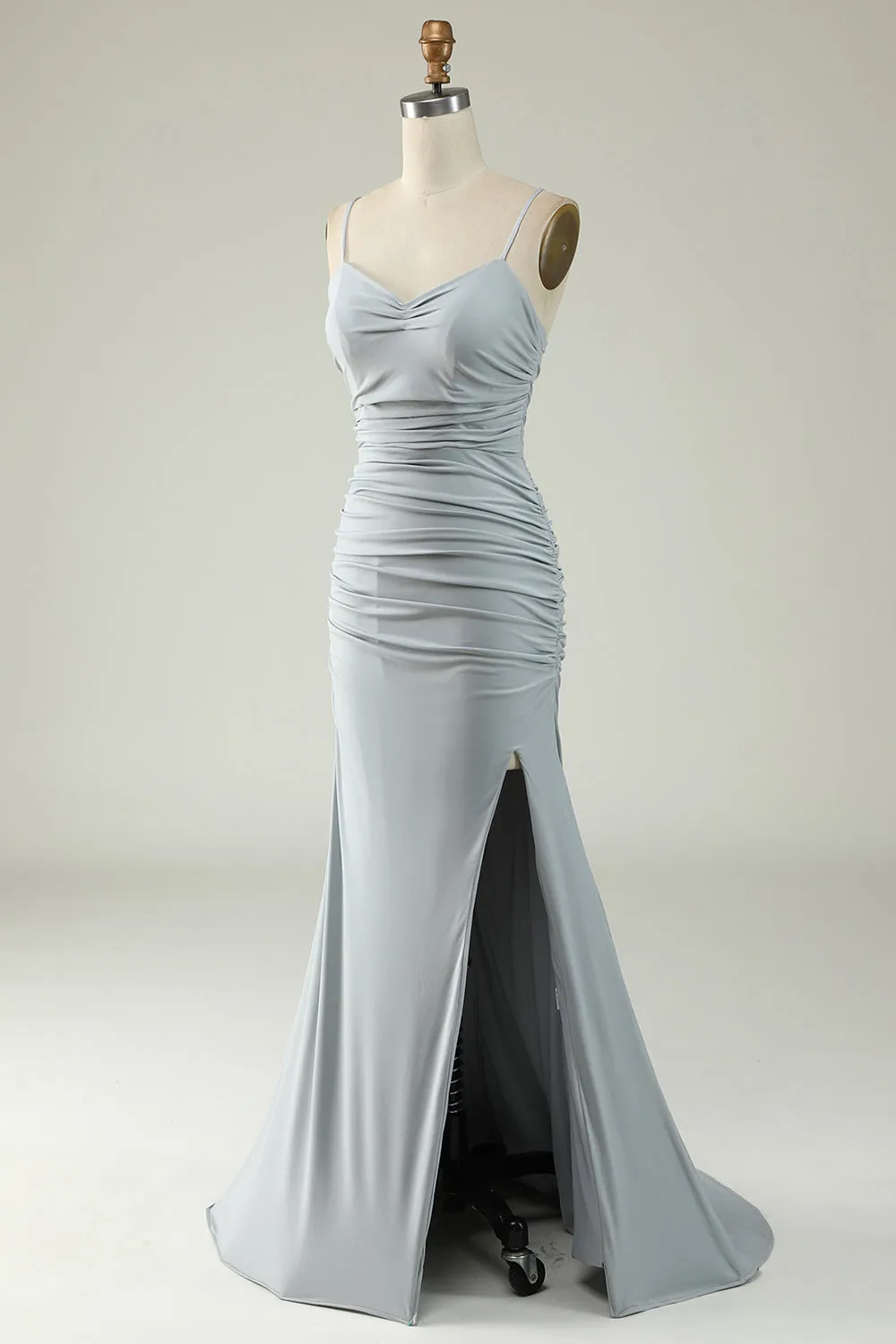 Mermaid Spaghetti Straps Grey Plus Size Prom Dress with Criss Cross Back sold by Zapaka product image thumbnail 3