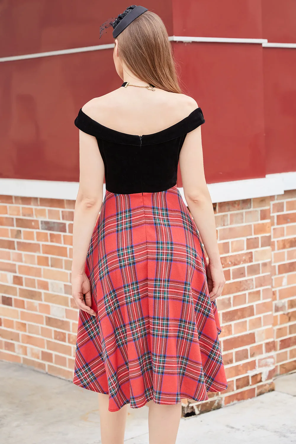 Plaid Off Shoulder High-low Vintage Dress sold by Zapaka product image thumbnail 2