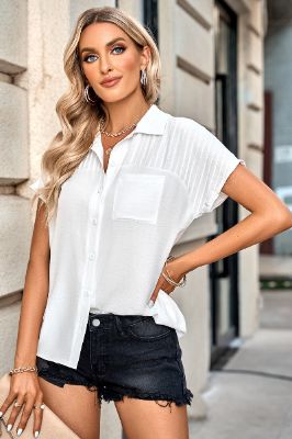 White Button Women Blouse with Sleeves sold by Zapaka